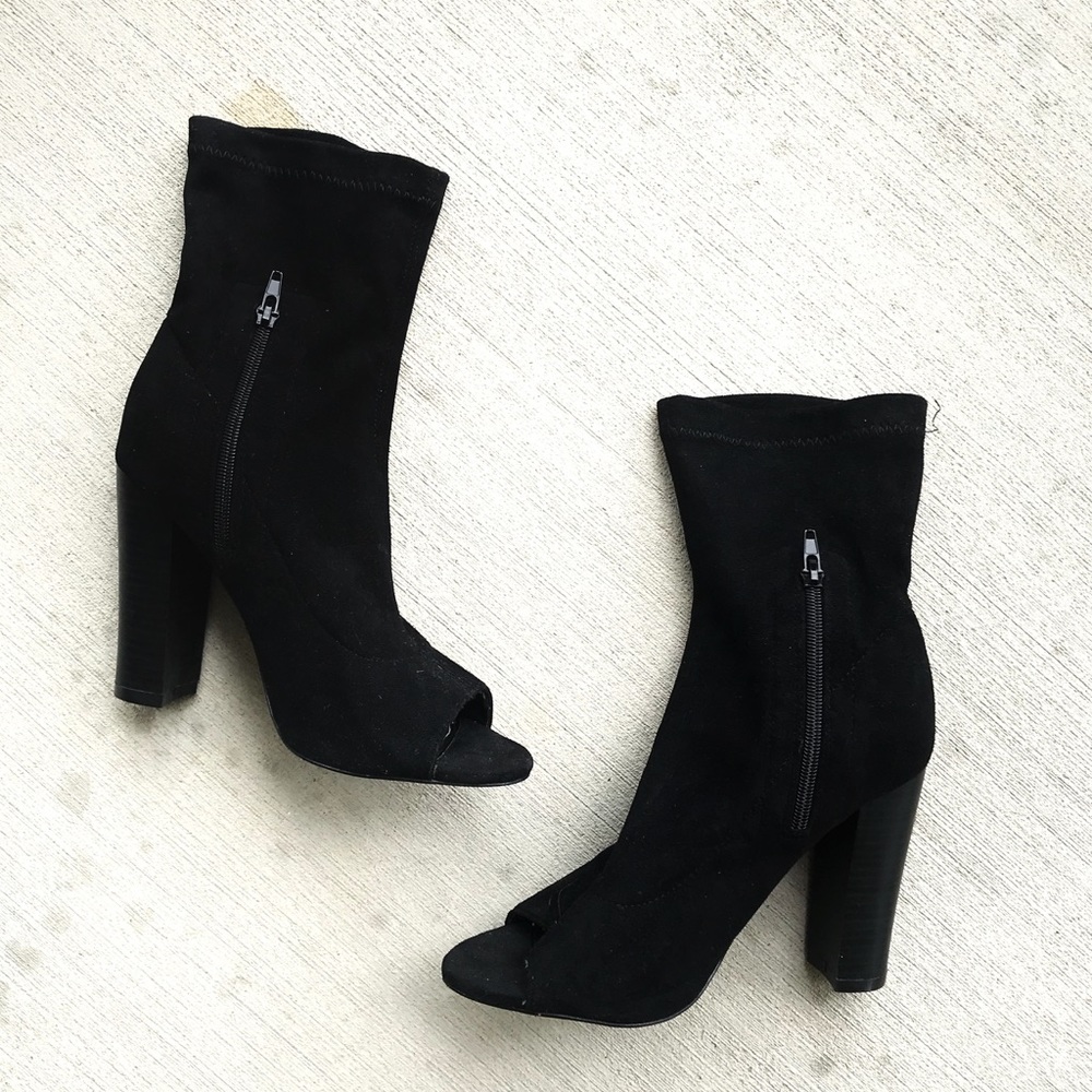 Open toe heeled boots